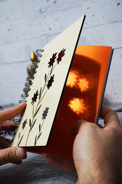markcat Floral Patterned Wooden Cover Notebook - Checkered Notebook - Agenda - School Notebook (A5 - 120 Sheets)