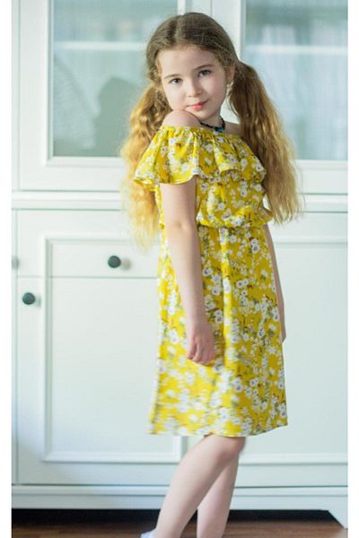 Hilal Akıncı Kids Girls' Off-Shoulder Floral Drawstring Dress