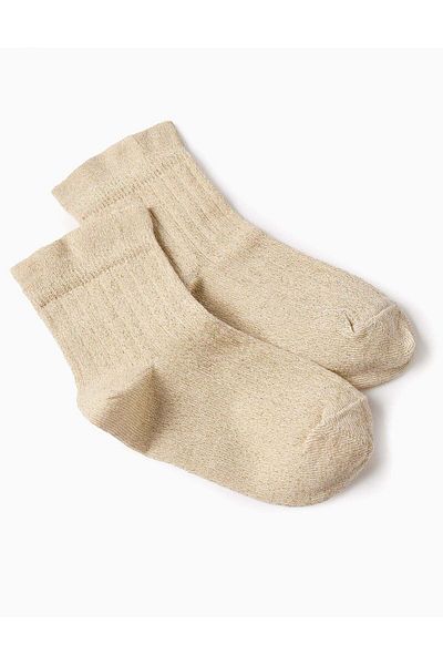 Ziddy Ribbed Socks with Lurex Threads for Girls, Gold