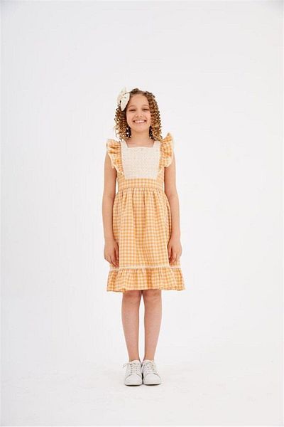 Hilal Akıncı Kids Κοριτσίστικο υφαντό φόρεμα με σχέδιο Gingham