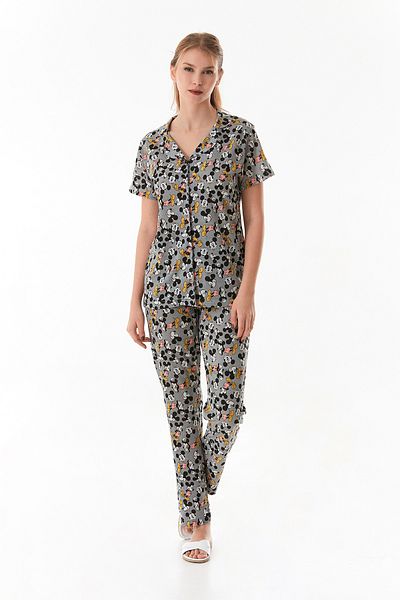 Fulla Moda Character Printed Shirt Collar Pajama Set