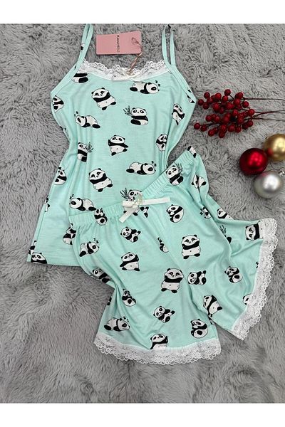 pijamaworld SET DE PIZAMA CU ȘORȚ CU CUREA IP ȘI ȚESĂTURĂ MOALE DE VISCOS
