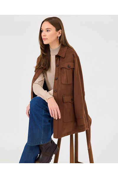 SEÇİL New Selçil Women's Shirt Collar Belted Suede Jacket 10002421110036