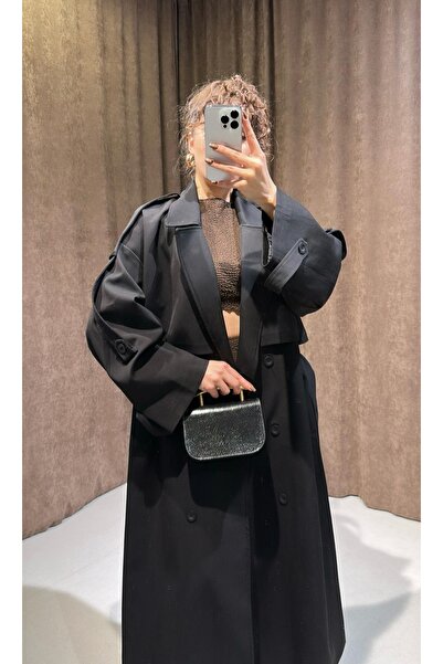 butikvemoda Premium Kuşaklı Siyah Trençkot