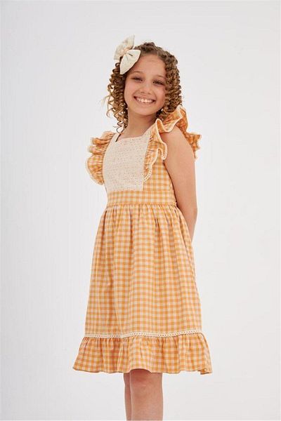 Hilal Akıncı Kids Κοριτσίστικο υφαντό φόρεμα με σχέδιο Gingham