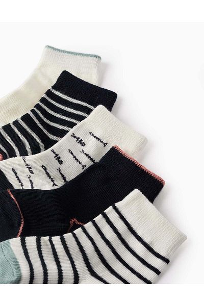 Ziddy Pack of 5 Pairs of Socks for Baby Girls 'Fish', Blue/White/Pink/Green