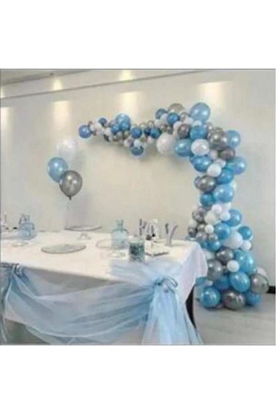 Onay Store Blue-White-Silver Metallic Balloons Kit 50 Units - Party and Birthday Celebrations