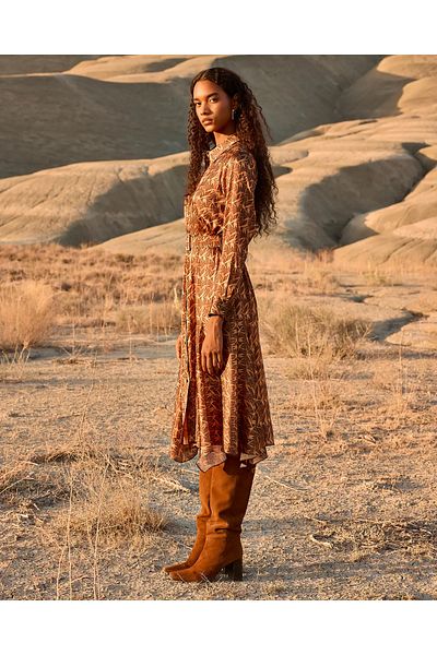 SEÇİL Belted Patterned Buttoned Dress
