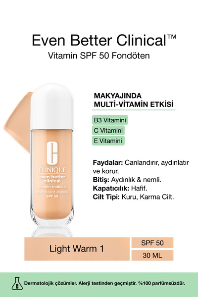 Clinique Even Better Clinical Vitamin Makeup SPF 50 Fondöten - Renk: Light Warm 1 - 30ml | C Vitamini