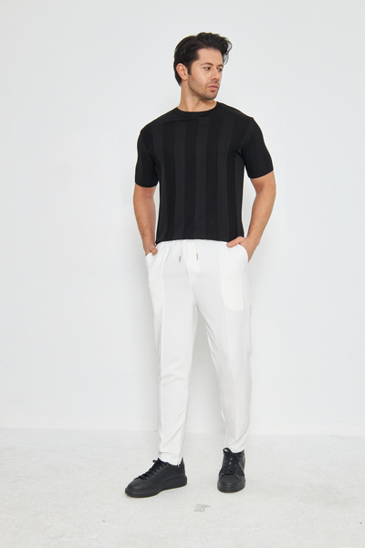 ZİNOX Ανδρικό κοντομάνικο πλεκτό με λαιμόκοψη με απλό ανάγλυφο σχέδιο, κομψό και άνετο για το καλοκαίρι και την καθημερινή χρήση