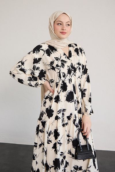 InStyle Rochie albă cu model de frunze abstracte