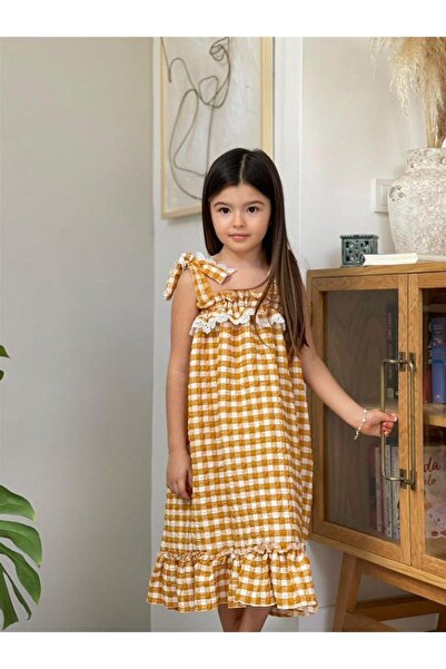 Hilal Akıncı Kids Devojčina Karirani dezen Tkano duga haljina