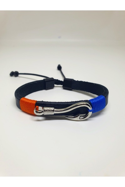 mama india alaçatı Adjustable Leather Bracelet No 5 with Fishing Rod Hook Detail