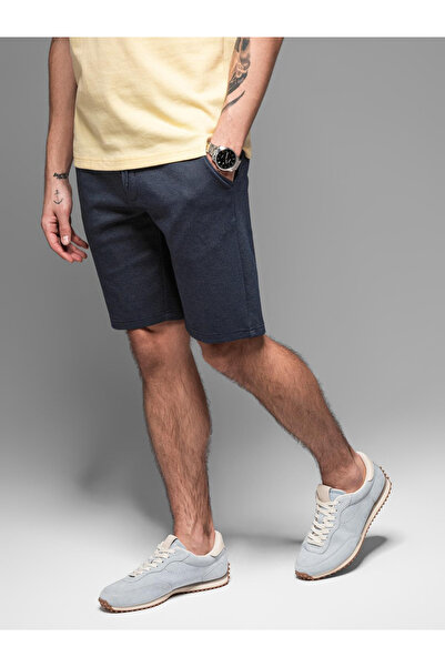 OMBRE Lässige Herren SLIM FIT Jacquard-Strick-Shorts - Marineblau V1 OM-SRCS-0168 S