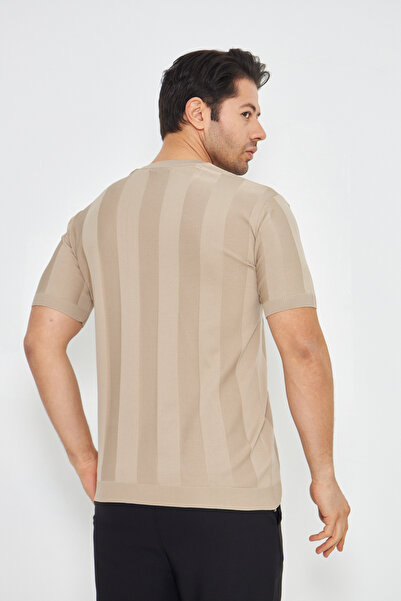 ZİNOX Ανδρικό κοντομάνικο πλεκτό με λαιμόκοψη με απλό ανάγλυφο σχέδιο, κομψό και άνετο για το καλοκαίρι και την καθημερινή χρήση