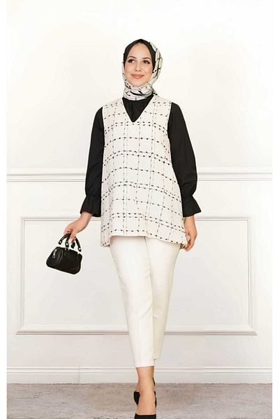 CNG MODA V-Neck Tweed Sweater