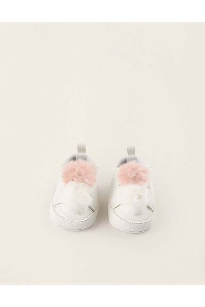 Ziddy Trainers with Pompons for Newborn Girls, White/Pink