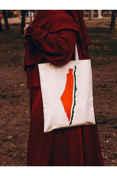 Hobbi Tasarım There Are Islamic Motifs with Palestinian Map Laminated Raw Cloth Bag