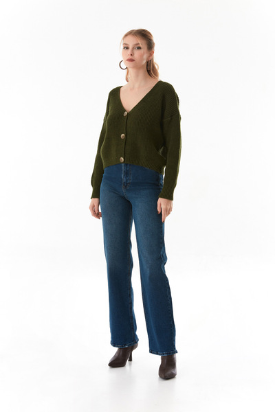 Fulla Moda Buttoned V-Neck Knitwear Cardigan