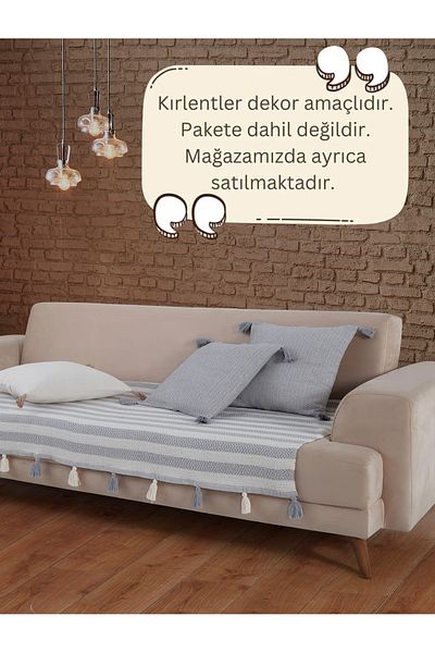 Lux Touch Liva Gray Pompom 3 Seat Covers - 115X200 cm Sofa Divan Sofa Bed Armchair