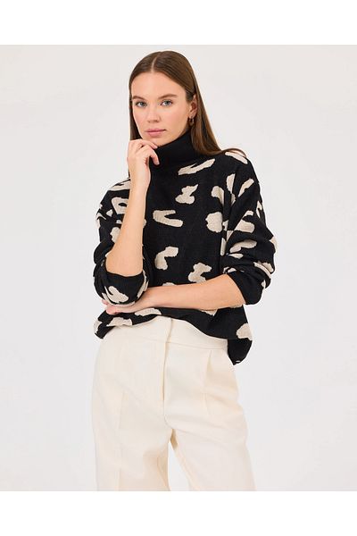 SEÇİL Pulover din tricot cu model zebră cu guler vertical