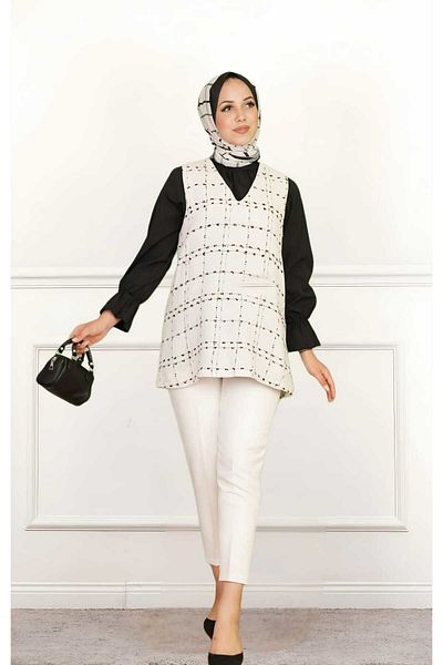 CNG MODA V-Neck Tweed Sweater