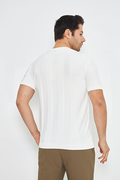 ZİNOX Men's Short Sleeve Crew Neck Plain Embossed Pattern Stylish Comfortable Knitwear Suitable for Summer and Daily Use