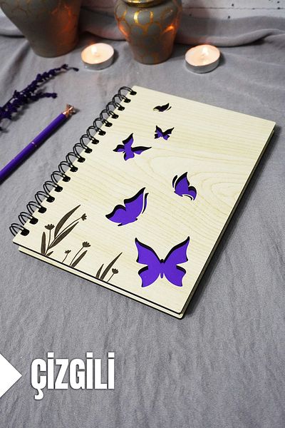 markcat Agenda with Butterfly Pattern Wood Cover A5 Ruled 120 Sheets School Notebook