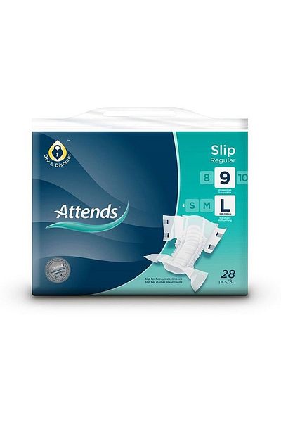 attends Slip Regular 9 Large Disposable Pads - Incontinence Adult Diapers, 28 Pieces