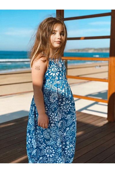 Hilal Akıncı Kids Rochie din viscoză din bumbac liliac, cu model floral, fără spate