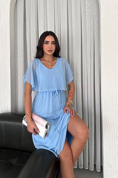 Neşeli Butik Women's Sashes Midi Length Chiffon Dress Nbk4116