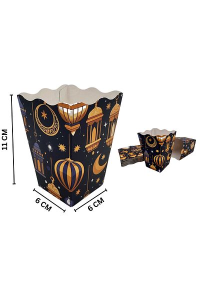 roco paper Ramadan Themed Popcorn, Candy, Gift Popcorn, Treat Box, 6X6X11 Cm, Navy Blue
