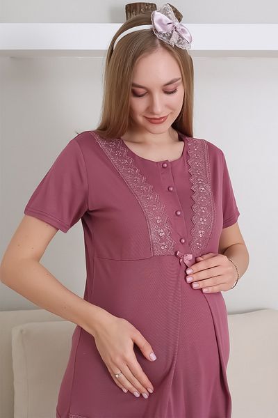 ERDENİZ TEKSTİL Maternity Pajama Set Buttoned Lace Trimmed Suitable for Breastfeeding / Hijab / Slippers and Crown