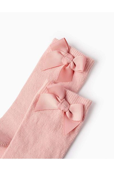Ziddy High Socks with Bow for Baby Girls, Pink