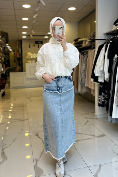 Vosse Mavi Cep Detaylı Kot Etek