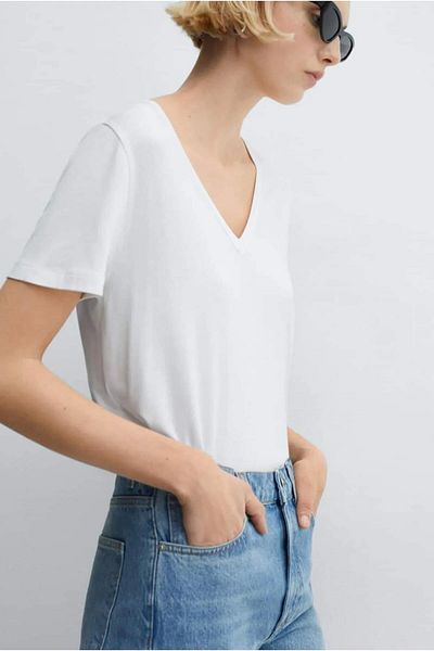 Fashion Friends Λευκή μπλούζα με λαιμόκοψη