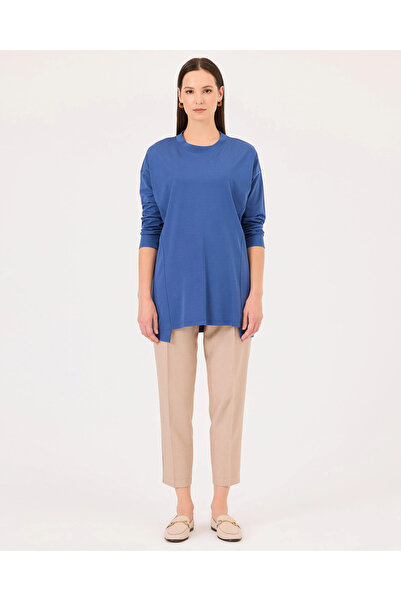 SCL Yuvarlak Yaka Uzun Kollu İndigo Kadın Örme Tunik 10002421211015