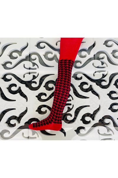 Hilal Akıncı Kids Orange Houndstooth Patterned Pantyhose