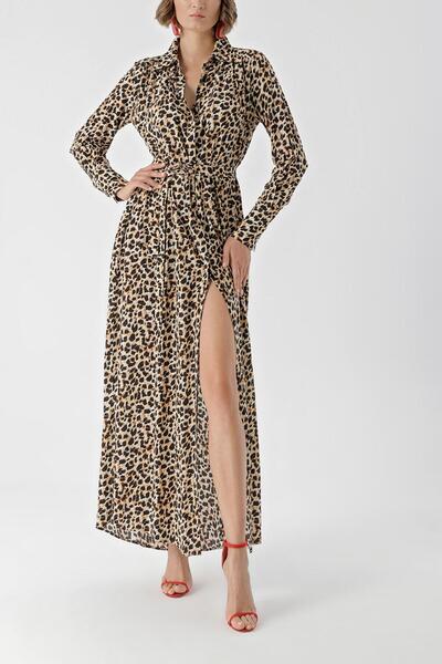 SOCIETA Siyah Hardal Büzgü detaylı gömlek elbise 94299