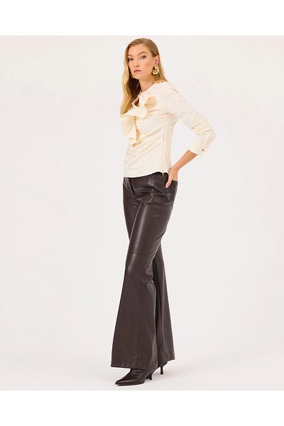 SEÇİL Wide Leg Faux Leather Trousers