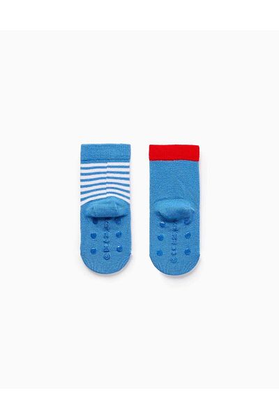 Ziddy Pack of 2 Pairs of Non-Slip Socks for Baby Boys 'Superman', Blue