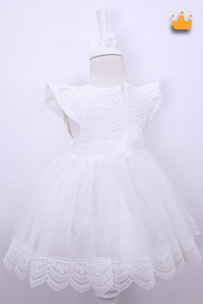MİNİMONY Seersucker Tulle Skirt Baby Girl Evening Dress Eid Dress Set Ecru 1007 0-24 Months