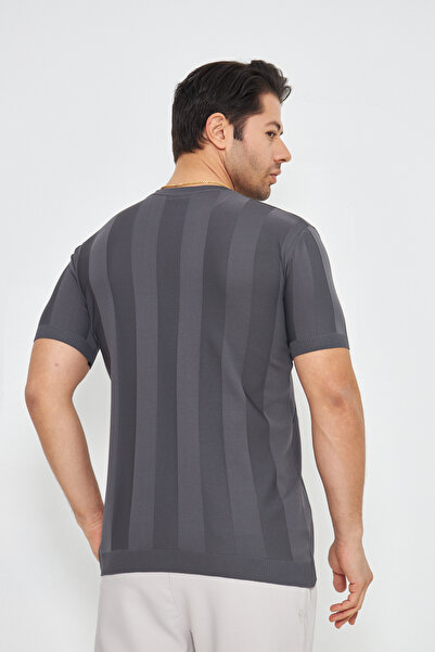 ZİNOX Men's Short Sleeve Crew Neck Plain Embossed Pattern Stylish Comfortable Knitwear Suitable for Summer and Daily Use