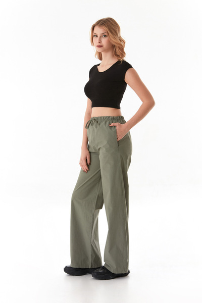 Fulla Moda Parachü Fabric Trousers with Elastic Waist