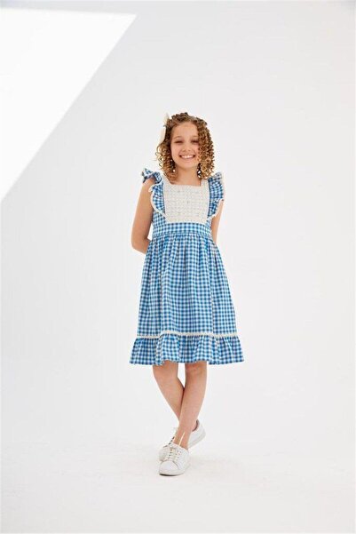 Hilal Akıncı Kids Devojčica u tkanu haljinu sa gingham uzorkom