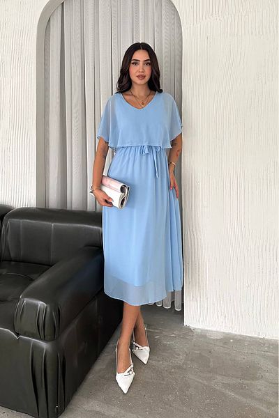 Neşeli Butik Women's Sashes Midi Length Chiffon Dress Nbk4116