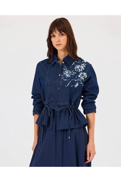 SCL Çift Kumaşlı Fermuarlı Beli Büzgülü Jean Ceket