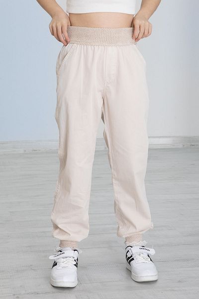 Cansın Mini Cream Waist and Leg Ribbed Girl's Trousers 20477