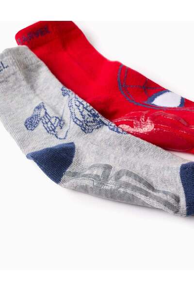 Ziddy Pack 2 Pairs of Non-Slip Socks for Boys 'Spider-Man', Red/Grey