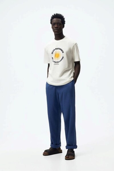 The Champ Clothing Ανδρικό μπλουζάκι Crew Neck Club Petanque Sun Printed Λευκό Oversize